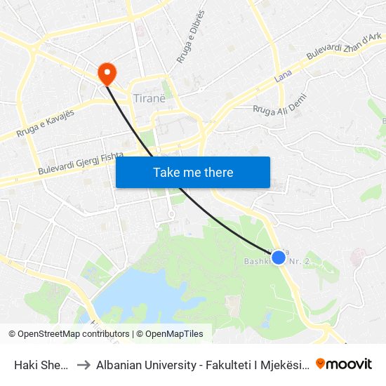 Haki Shehu to Albanian University - Fakulteti I Mjekësisë map