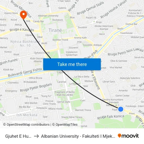 Gjuhet E Huaja to Albanian University - Fakulteti I Mjekësisë map