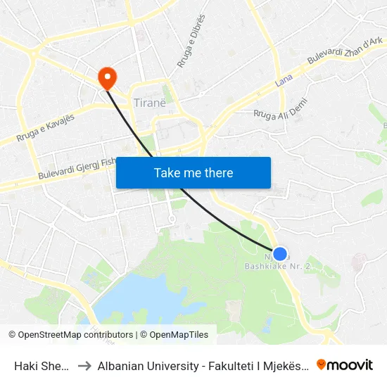 Haki Shehu to Albanian University - Fakulteti I Mjekësisë map