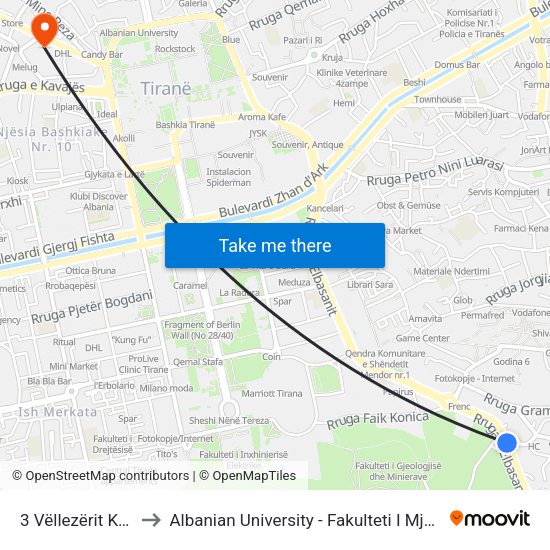 3 Vëllezërit Kondi to Albanian University - Fakulteti I Mjekësisë map