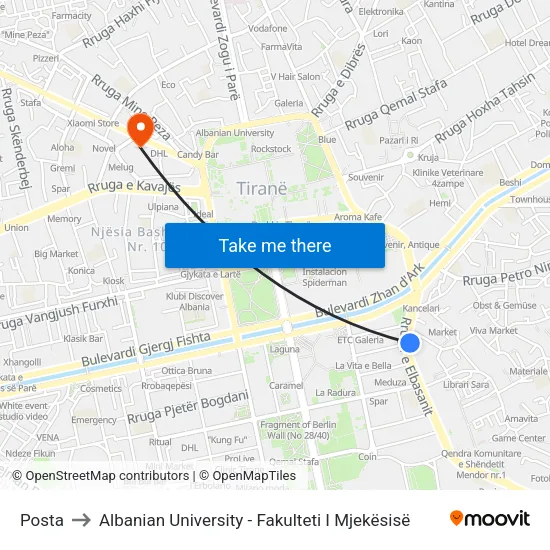 Posta to Albanian University - Fakulteti I Mjekësisë map