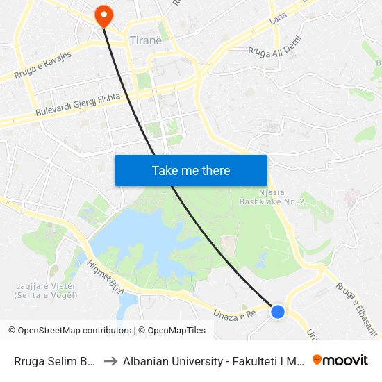 Rruga Selim Brahja to Albanian University - Fakulteti I Mjekësisë map