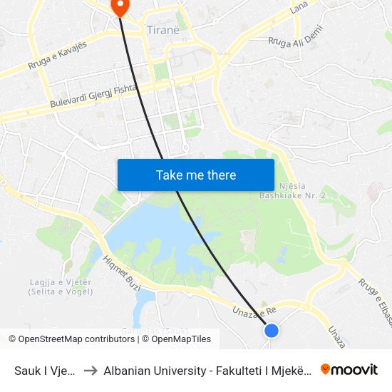 Sauk I Vjeter to Albanian University - Fakulteti I Mjekësisë map