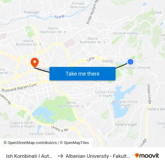 Ish Kombinati I Autotraktoreve to Albanian University - Fakulteti I Mjekësisë map