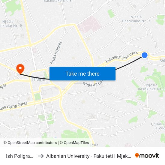 Ish Poligrafiku to Albanian University - Fakulteti I Mjekësisë map