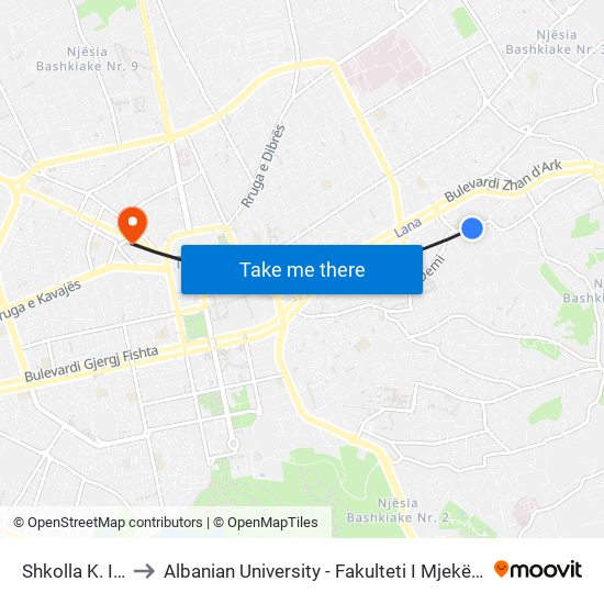 Shkolla K. I L. to Albanian University - Fakulteti I Mjekësisë map