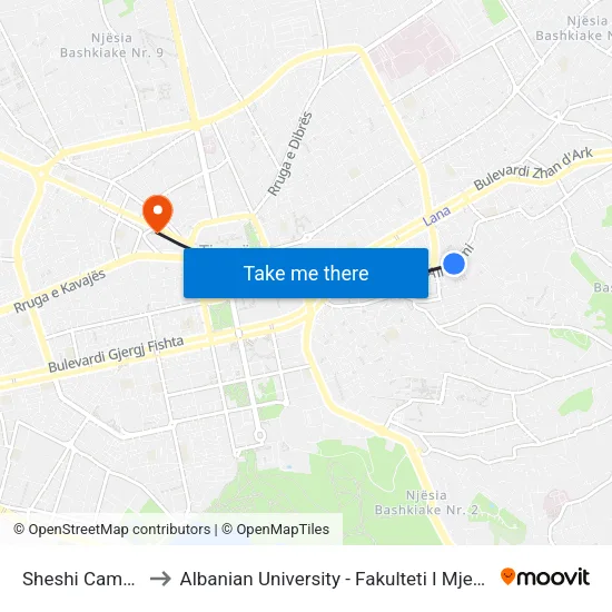 Sheshi Cameria to Albanian University - Fakulteti I Mjekësisë map