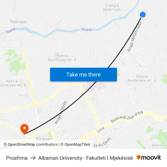 Proafrma to Albanian University - Fakulteti I Mjekësisë map