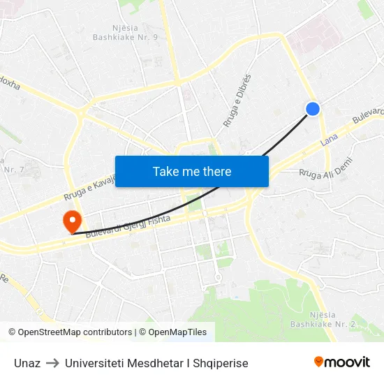 Unaz to Universiteti Mesdhetar I Shqiperise map