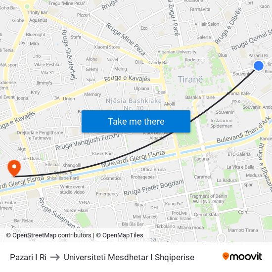 Pazari I Ri to Universiteti Mesdhetar I Shqiperise map