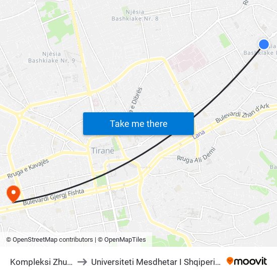 Kompleksi Zhura to Universiteti Mesdhetar I Shqiperise map