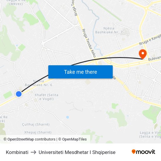 Kombinati to Universiteti Mesdhetar I Shqiperise map