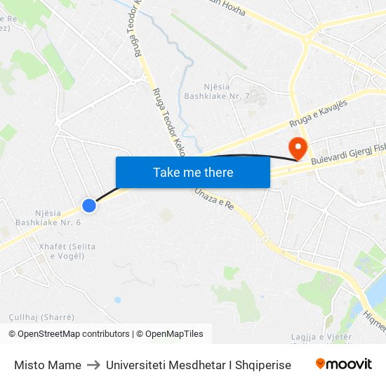 Misto Mame to Universiteti Mesdhetar I Shqiperise map
