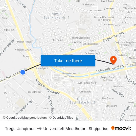Tregu Ushqimor to Universiteti Mesdhetar I Shqiperise map