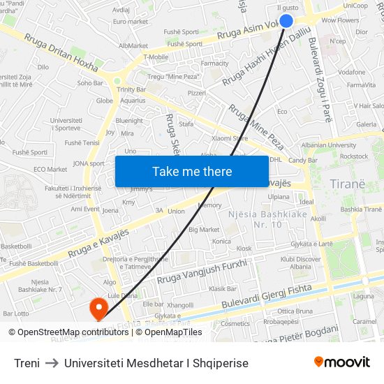 Treni to Universiteti Mesdhetar I Shqiperise map