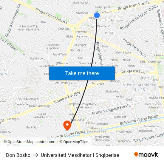 Don Bosko to Universiteti Mesdhetar I Shqiperise map