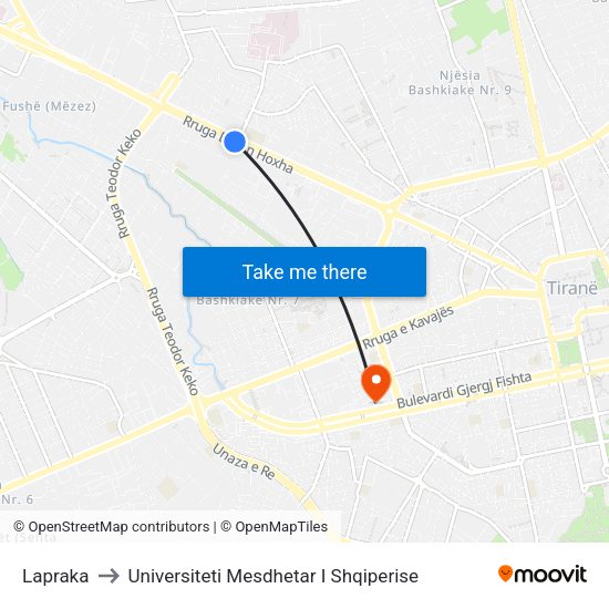 Lapraka to Universiteti Mesdhetar I Shqiperise map