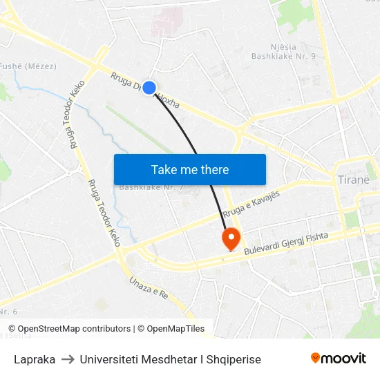 Lapraka to Universiteti Mesdhetar I Shqiperise map