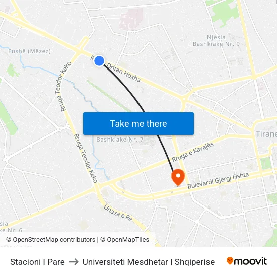 Stacioni I Pare to Universiteti Mesdhetar I Shqiperise map