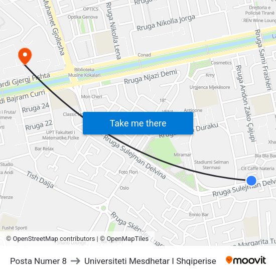 Posta Numer 8 to Universiteti Mesdhetar I Shqiperise map