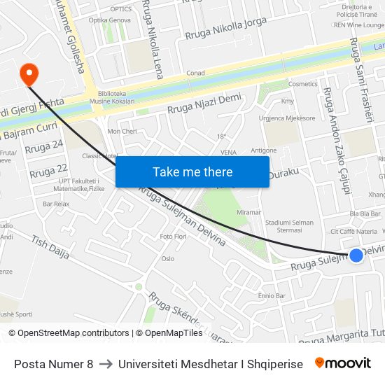 Posta Numer 8 to Universiteti Mesdhetar I Shqiperise map