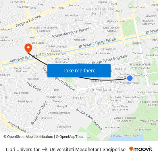 Libri Universitar to Universiteti Mesdhetar I Shqiperise map