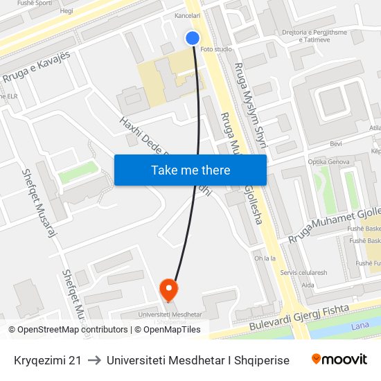 Kryqezimi 21 to Universiteti Mesdhetar I Shqiperise map