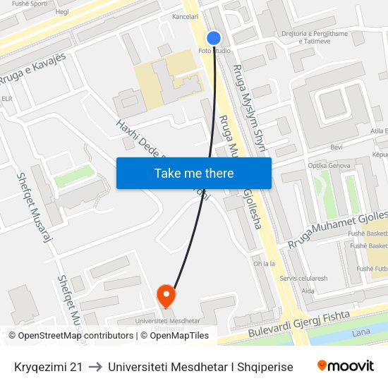 Kryqezimi 21 to Universiteti Mesdhetar I Shqiperise map