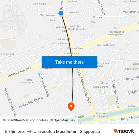 Inxhinieria to Universiteti Mesdhetar I Shqiperise map