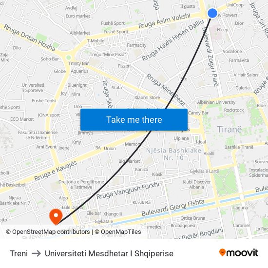 Treni to Universiteti Mesdhetar I Shqiperise map