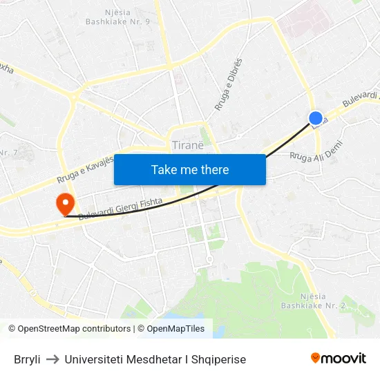 Brryli to Universiteti Mesdhetar I Shqiperise map