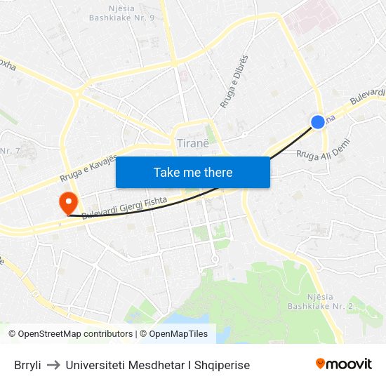 Brryli to Universiteti Mesdhetar I Shqiperise map