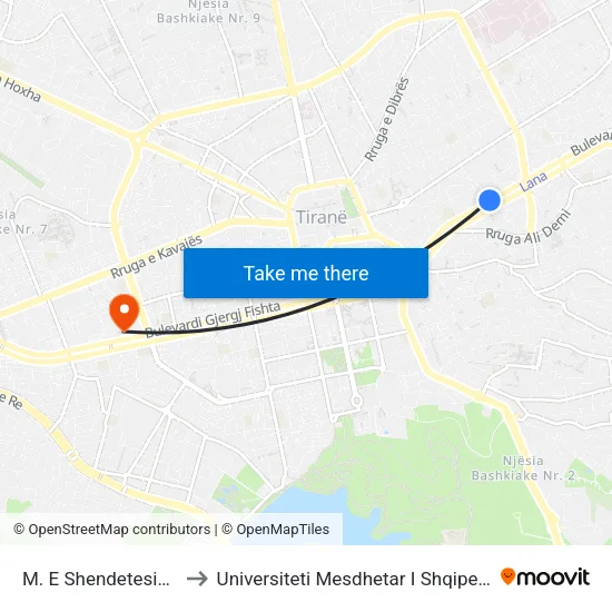M. E Shendetesiese to Universiteti Mesdhetar I Shqiperise map