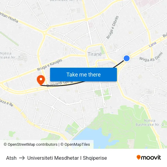 Atsh to Universiteti Mesdhetar I Shqiperise map