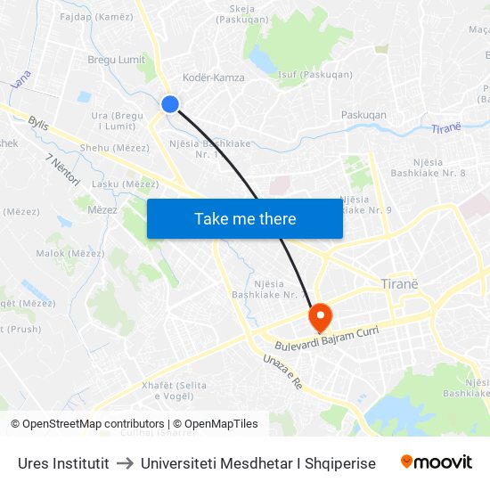 Ures Institutit to Universiteti Mesdhetar I Shqiperise map