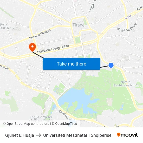 Gjuhet E Huaja to Universiteti Mesdhetar I Shqiperise map