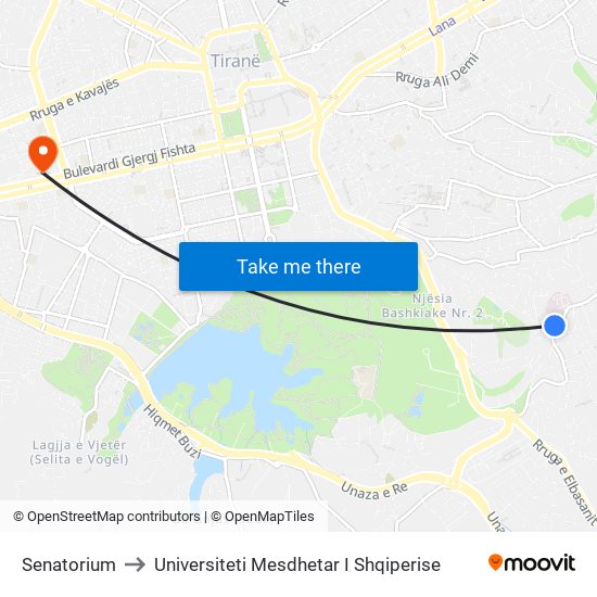 Senatorium to Universiteti Mesdhetar I Shqiperise map