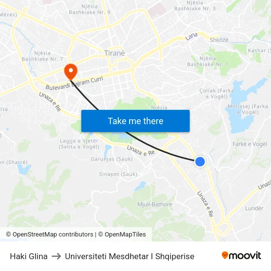 Haki Glina to Universiteti Mesdhetar I Shqiperise map