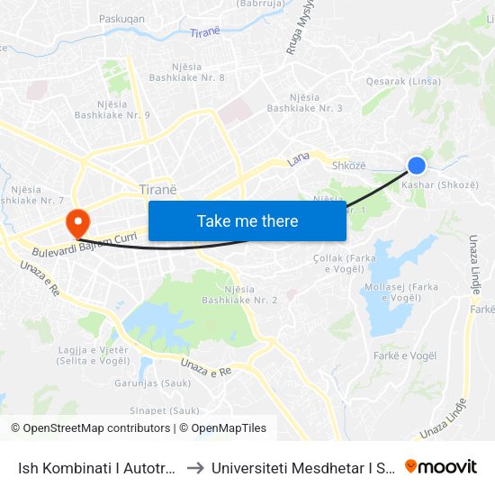 Ish Kombinati I Autotraktoreve to Universiteti Mesdhetar I Shqiperise map