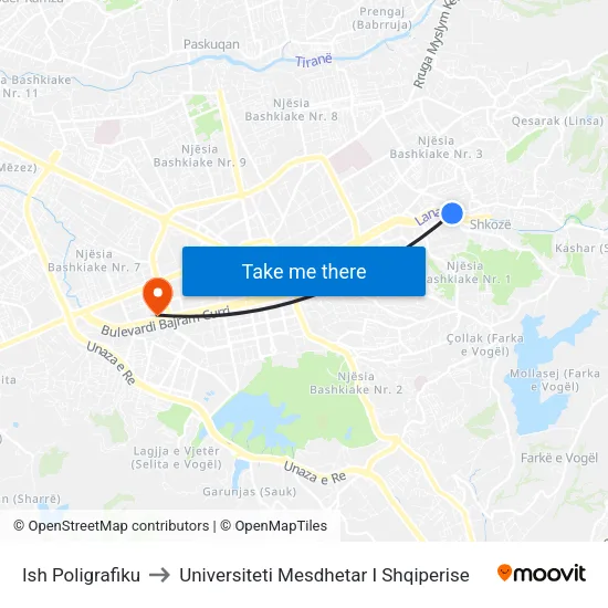 Ish Poligrafiku to Universiteti Mesdhetar I Shqiperise map