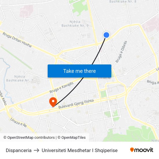 Dispanceria to Universiteti Mesdhetar I Shqiperise map