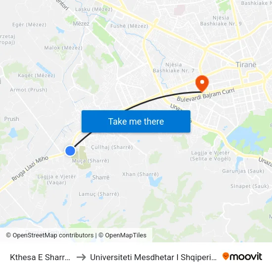 Kthesa E Sharres to Universiteti Mesdhetar I Shqiperise map