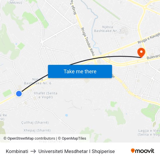 Kombinati to Universiteti Mesdhetar I Shqiperise map