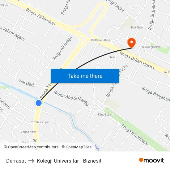 Derrasat to Kolegji Universitar I Biznesit map