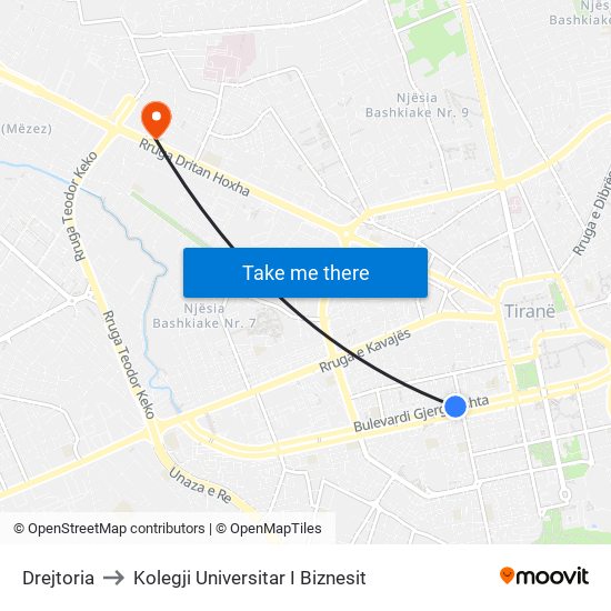 Drejtoria to Kolegji Universitar I Biznesit map
