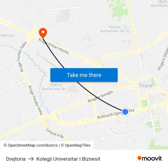 Drejtoria to Kolegji Universitar I Biznesit map
