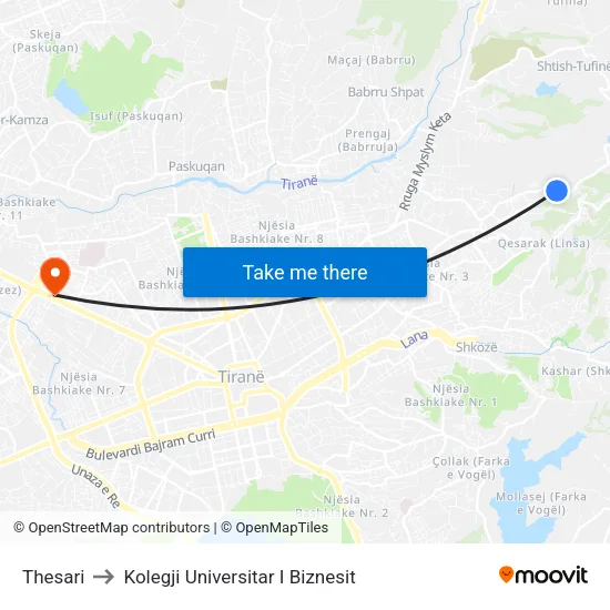 Thesari to Kolegji Universitar I Biznesit map