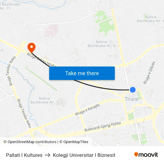 Pallati I Kultures to Kolegji Universitar I Biznesit map