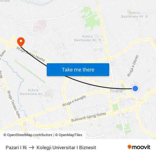 Pazari I Ri to Kolegji Universitar I Biznesit map