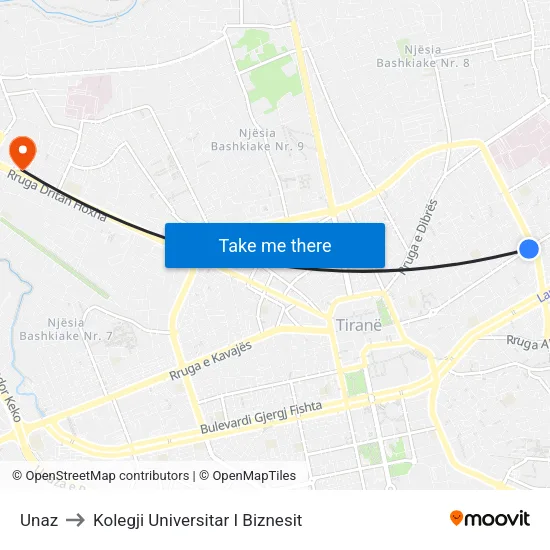 Unaz to Kolegji Universitar I Biznesit map